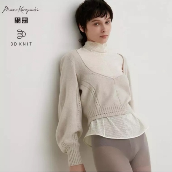 Uniqlo Sweaters - UNIQLO X MAME KUROGOUCHI 3D Knit Volume Cropped Wool Blend Sweater in Natural